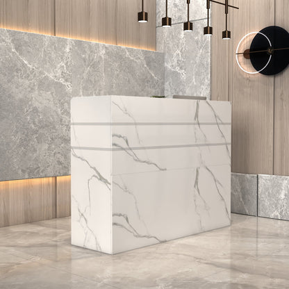 Bureau d'accueil moderne en bois avec armoire de rangement verrouillable, 47 pouces de large. 