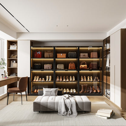 Vitrine noire à 2 portes en verre trempé pour chaussures et sacs