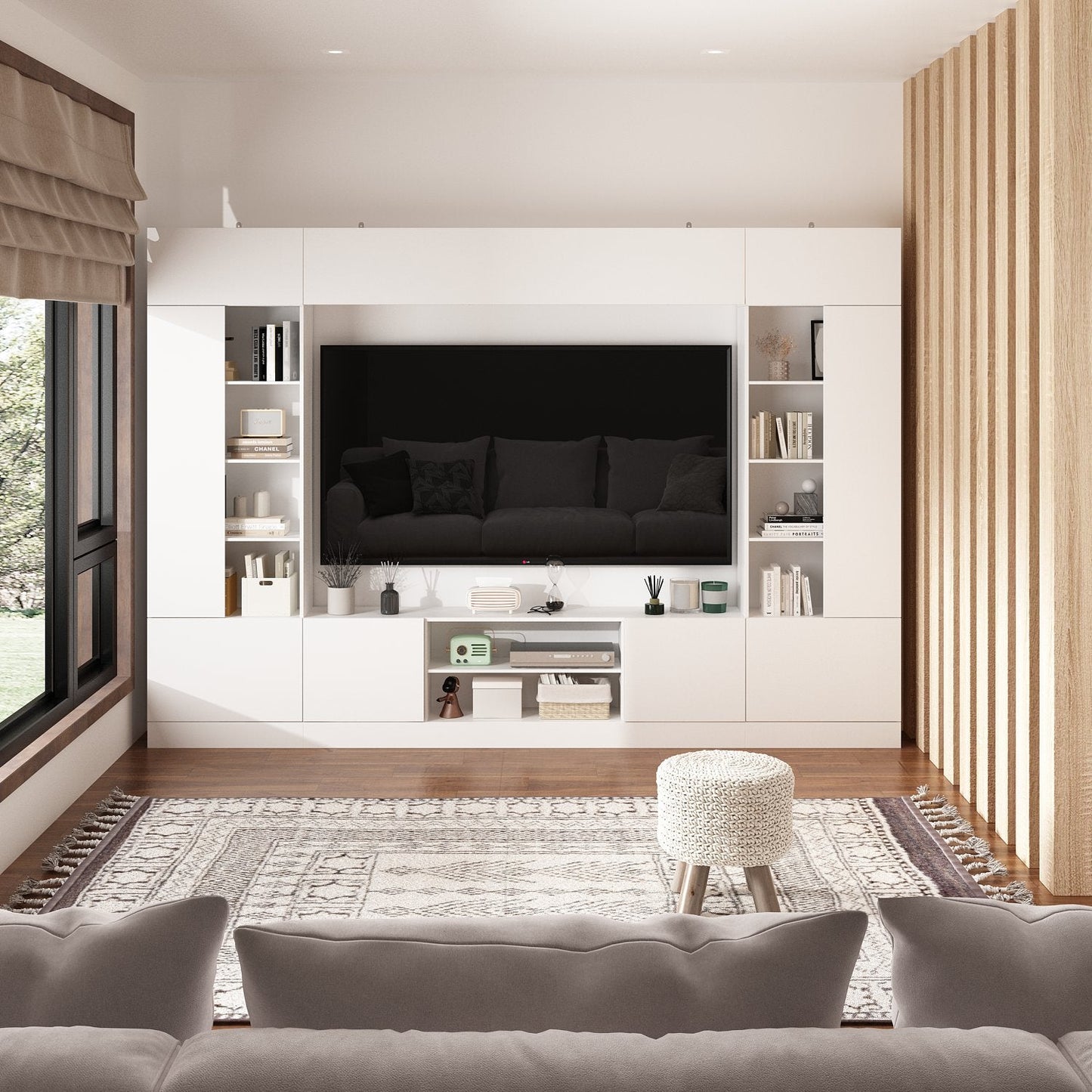 Centre multimédia avec un espace de rangement important