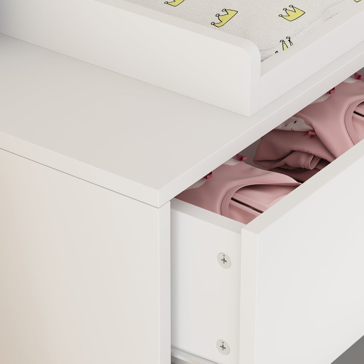 Commode à langer pour chambre d'enfant, buffet non toxique, finition blanche, 6 tiroirs