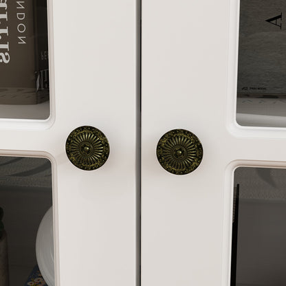 Meuble TV de 125 pouces de large avec armoires de rangement et portes vitrées