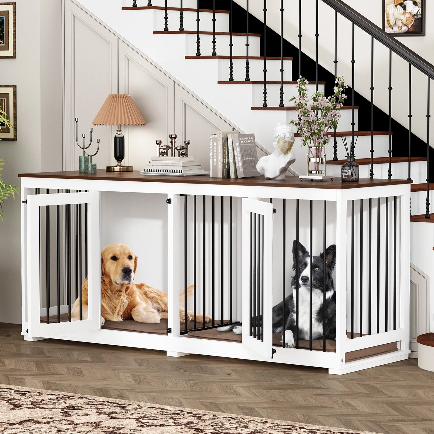 Meubles pour cage de grand chien avec séparateur