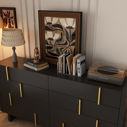 Commode moderne à 8 tiroirs avec détails dorés – Solution de rangement élégante pour la chambre