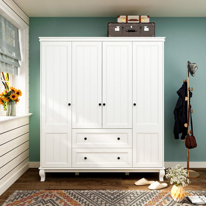 Armoire-penderie avec étagères et tiroirs de rangement, finition blanche, pour chambre à coucher