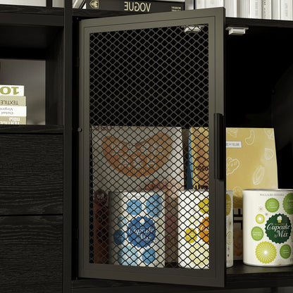 Meuble TV noir élégant avec centre multimédia : design moderne et grand espace de rangement