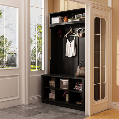 Meuble d'entrée 3 en 1 avec étagère à chaussures, porte-manteau et banc de rangement