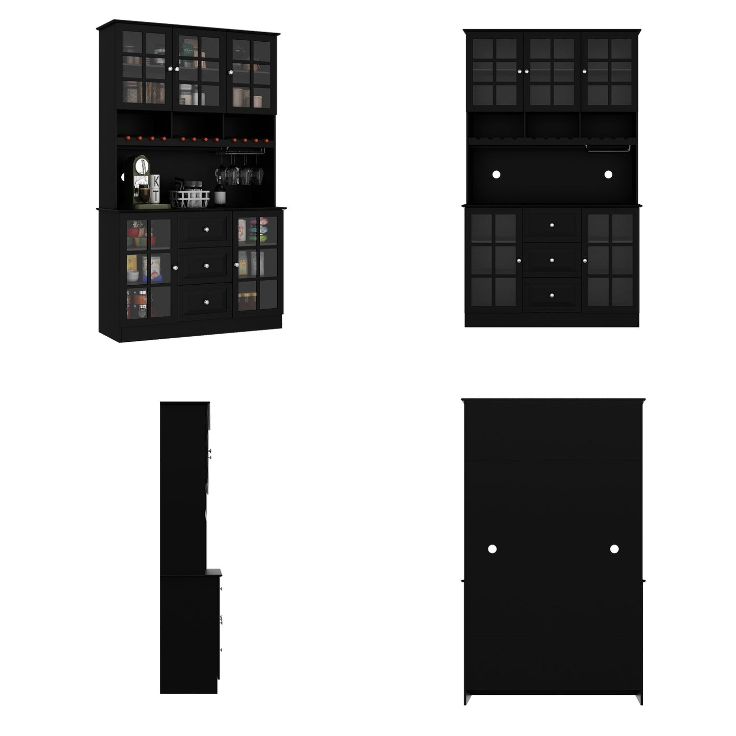 Buffet bar avec porte vitrée, vaisselier de cuisine avec tiroirs, porte-verres et casier à vin