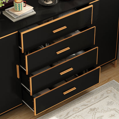 Commode à 2 portes et 4 tiroirs avec étagères réglables