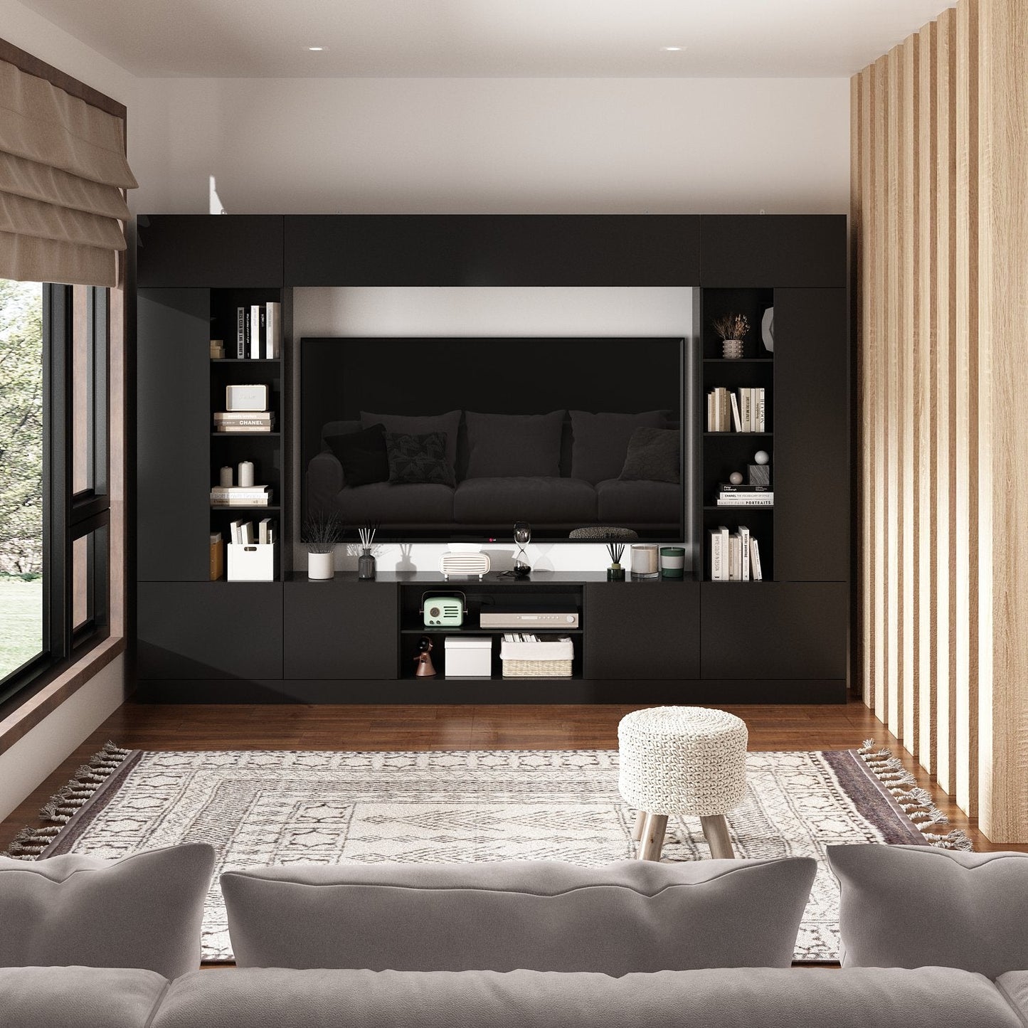 Centre multimédia avec un espace de rangement important