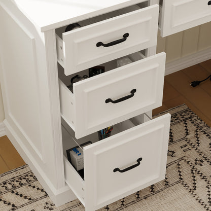 Bureau d'ordinateur en L de 160 cm de large avec tiroir à dossiers suspendus