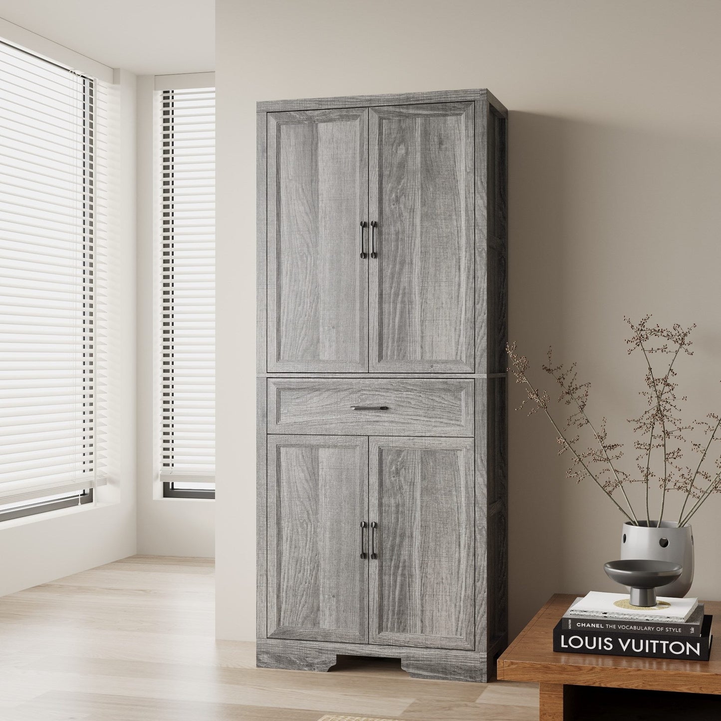 Meuble de rangement modulaire élégant : design épuré et combinaison de compartiments ouverts et fermés.