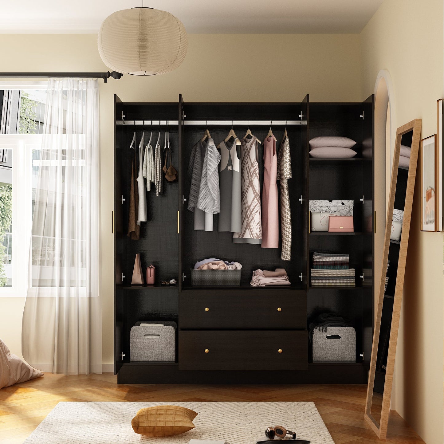 Armoire multifonctionnelle de grand rangement avec miroir