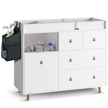 Table à langer pour bébé, commode, table de chambre d'enfant, commode à 5 tiroirs avec rangement ouvert