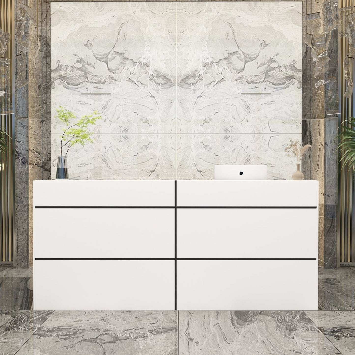 Bureau d'accueil rectangulaire en bois massif et composite