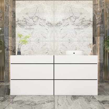 Bureau d'accueil rectangulaire en bois massif et composite