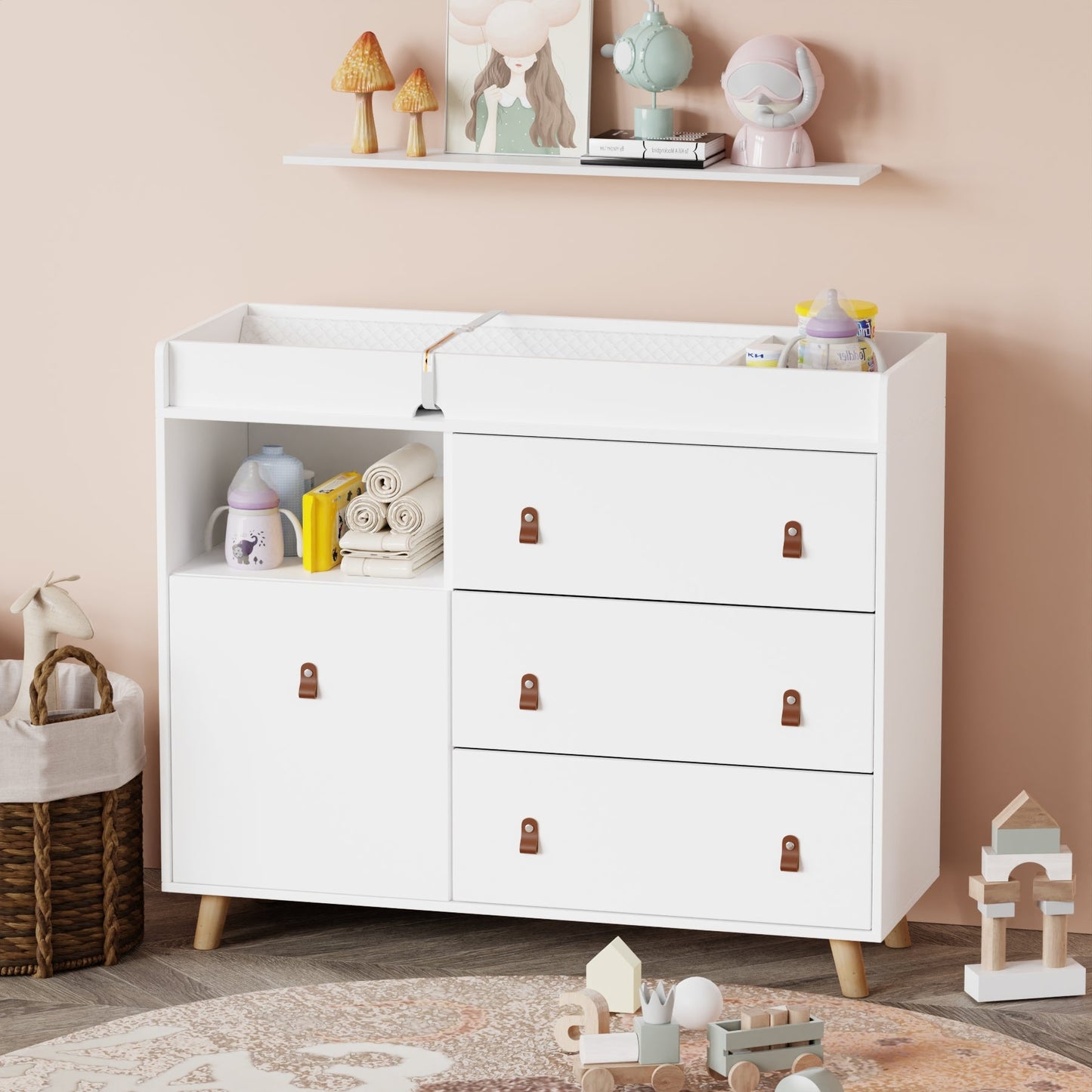 Table à langer pour bébé, commode à 4 tiroirs pour chambre d'enfant, table à langer