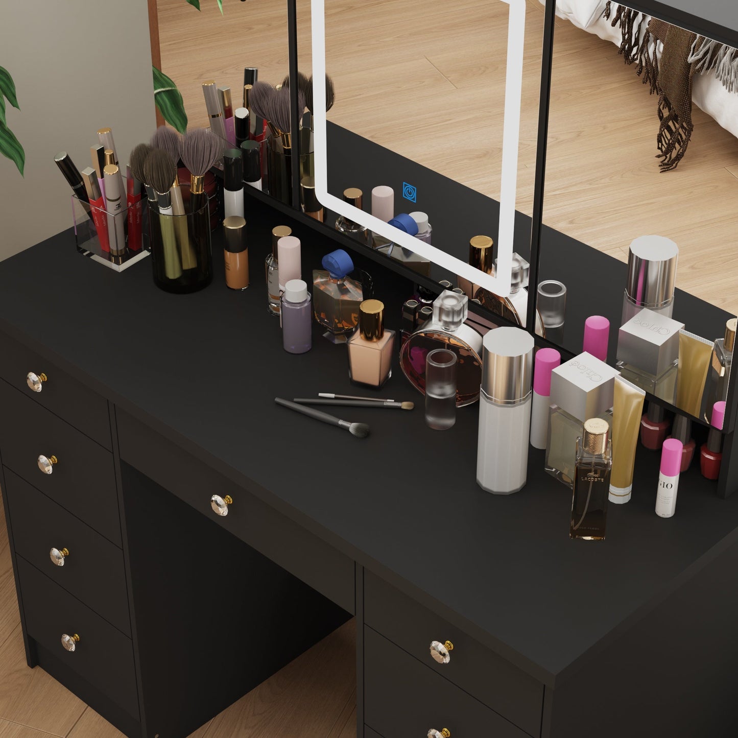 Coiffeuse avec miroir et lampe