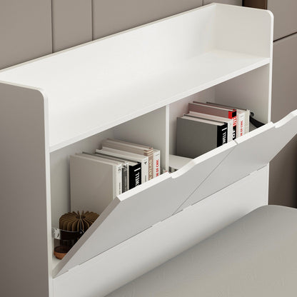 Lit plateforme Queen avec rangement, tête de lit de rangement et 2 tiroirs