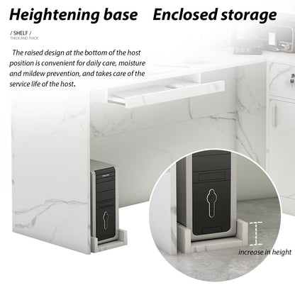 Bureau d'accueil en forme de L avec grands classeurs de rangement 