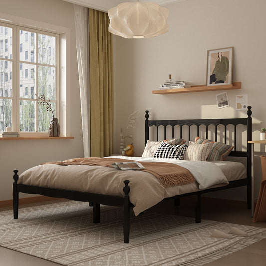 Cadre de lit en bois massif - Hévéa et pin, design élégant et robustesse, format Queen