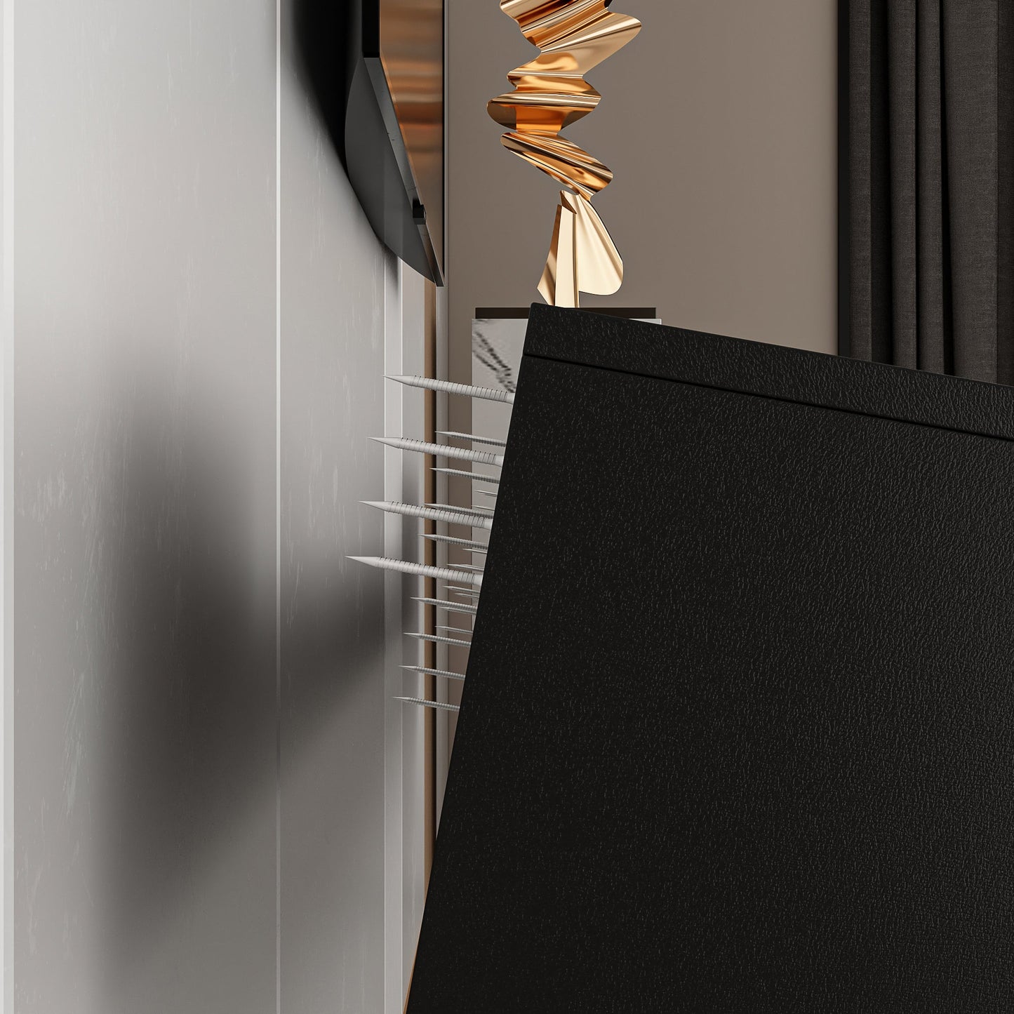 Meuble TV 2 pièces laqué brillant avec éclairage