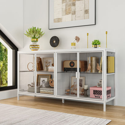 Buffet de 140 cm de large avec portes vitrées et éclairage LED