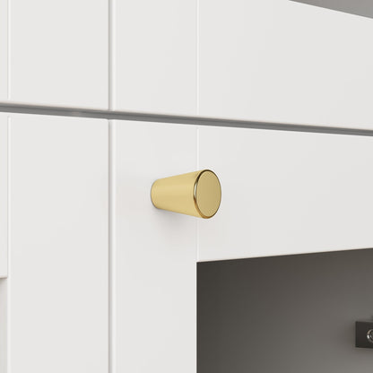 Bibliothèque haute à 6 portes vitrées et poignées coniques dorées