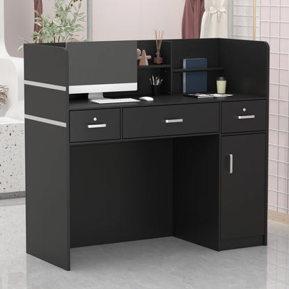 Bureau d'accueil moderne en bois avec armoire de rangement verrouillable, 47 pouces de large. 