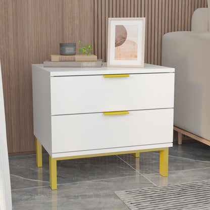 Table de chevet à 2 tiroirs et pieds en métal doré - 15,7 x 19,7 x 17,9 cm 