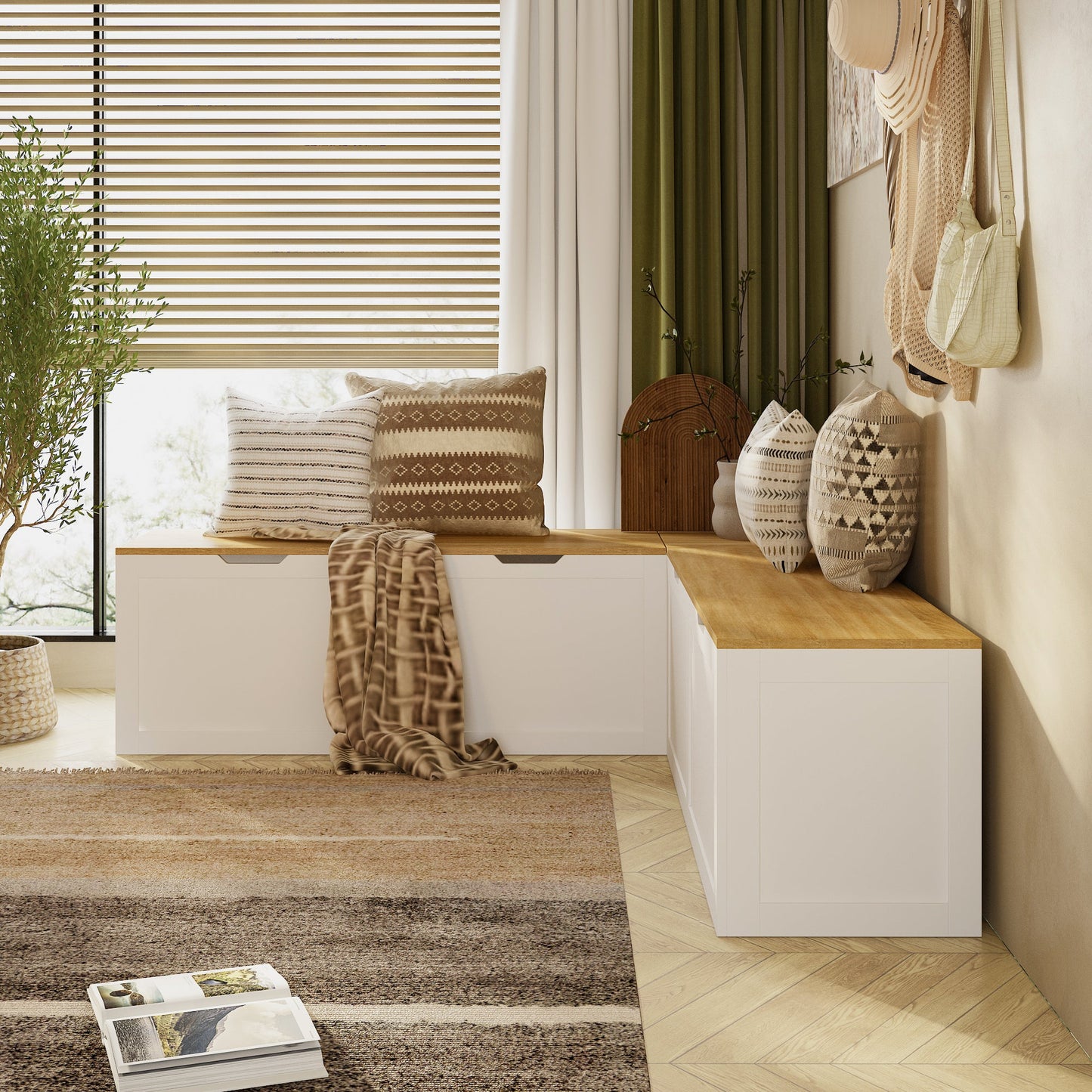 Banc d'angle pour ranger les chaussures