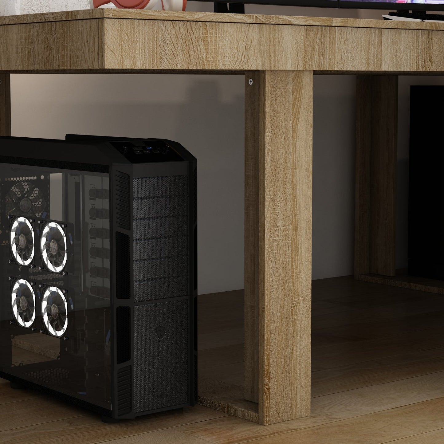 Grande table de conférence, bureau gaming avec finition bois pour réception