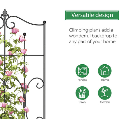 Treillis métallique robuste en fer noir antirouille pour plantes (lot de 2), 70,9 po H x 19,7 po L