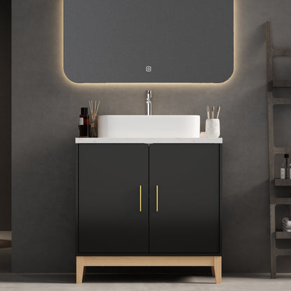 Meuble-lavabo simple sur pied avec plateau en bois composite