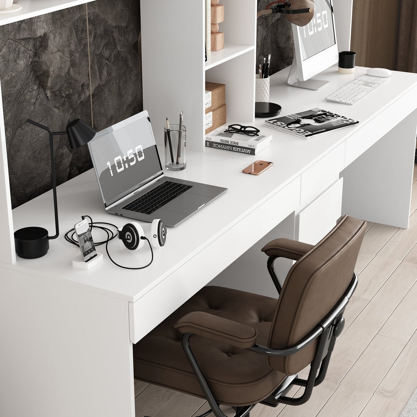 Bureau de 94,5 po avec étagère