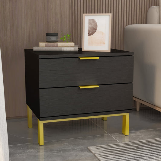 Table de chevet à 2 tiroirs et pieds en métal doré - 15,7 x 19,7 x 17,9 cm 