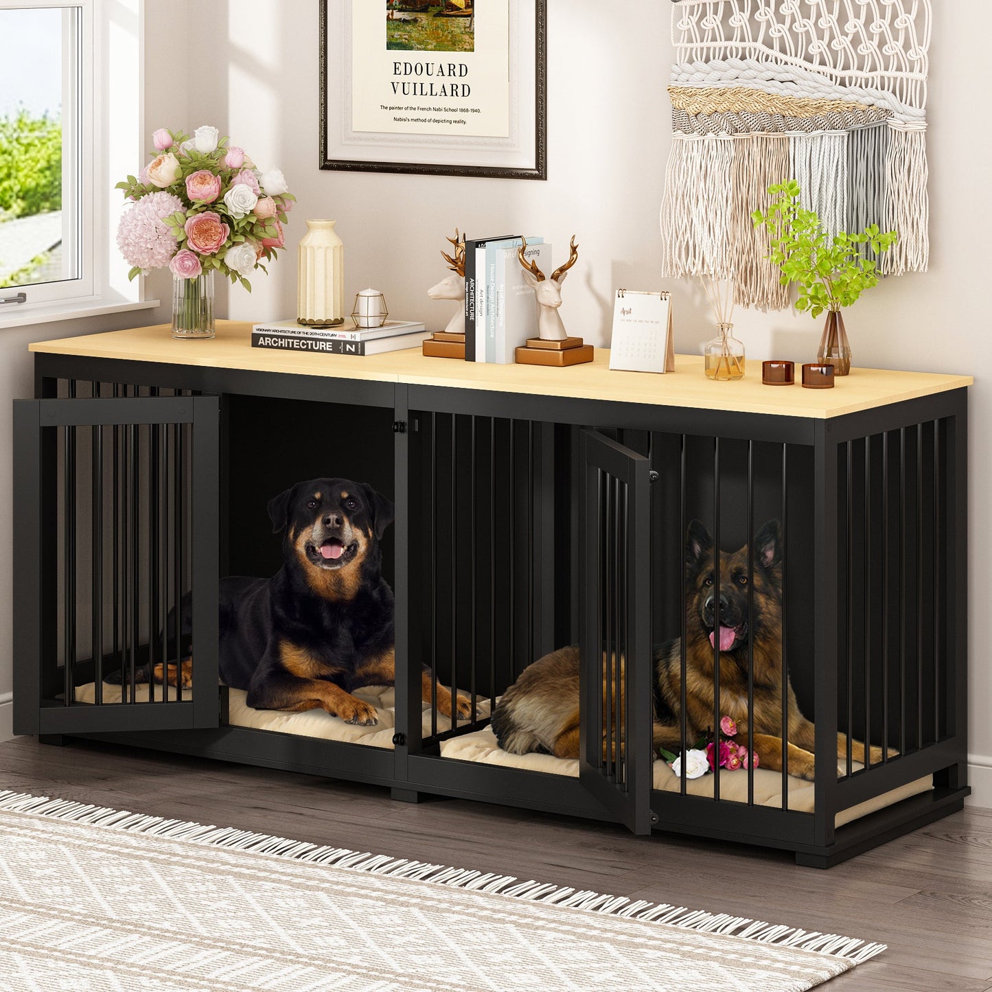 Meubles pour cage de grand chien avec séparateur