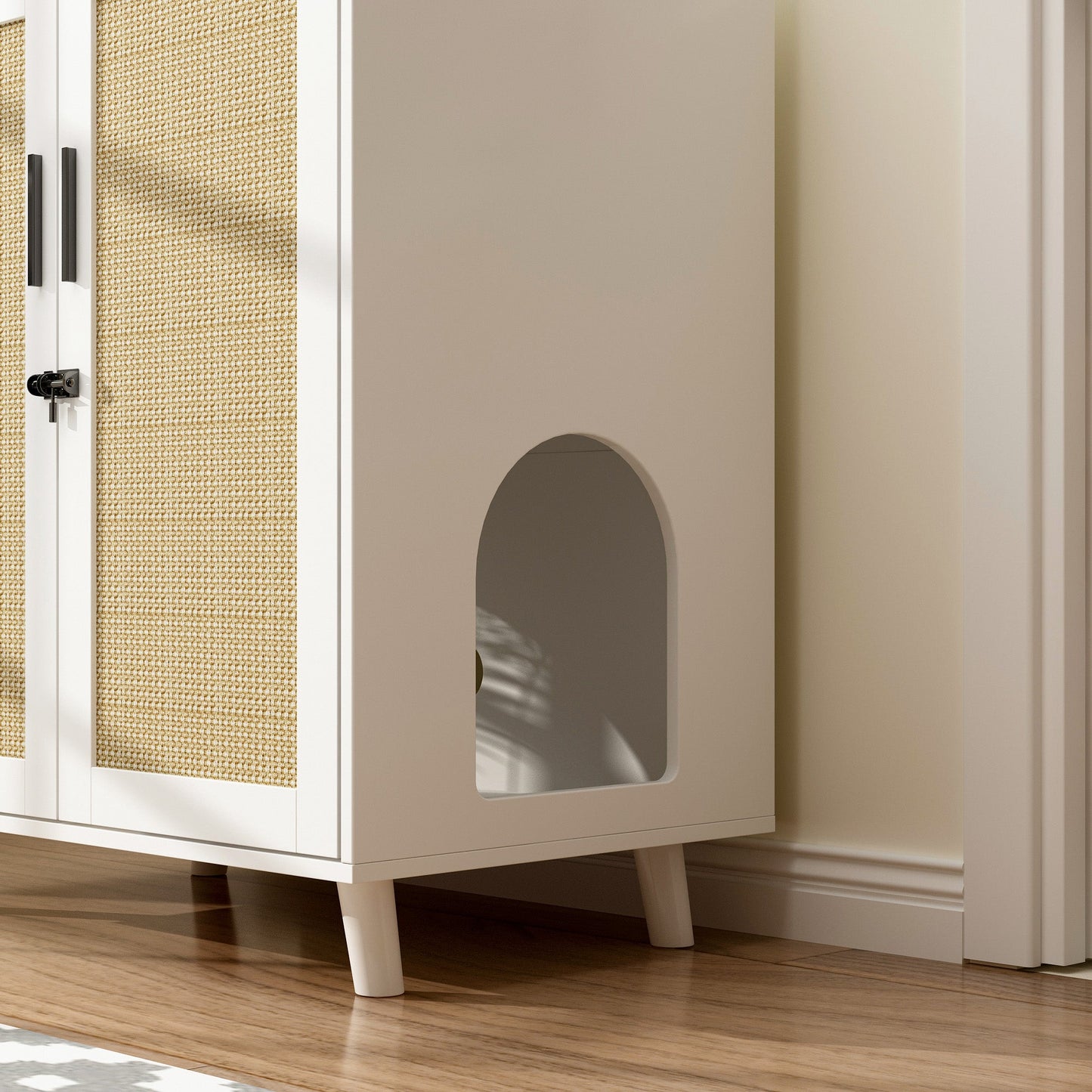 Enclos moderne pour bac à litière pour chat avec serrure et portes en sisal