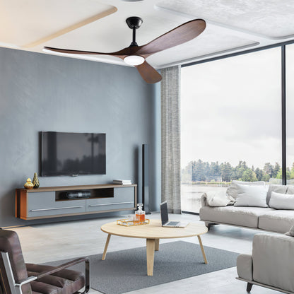 Ventilateur de plafond avec éclairage, télécommande, 3 pales réversibles en bois, 2 tiges de suspension