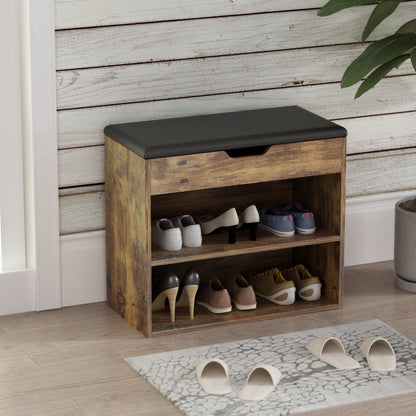 Banc de rangement pour chaussures, étagère à chaussures rembourrée avec 2 compartiments