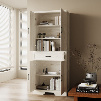 Meuble de rangement modulaire élégant : design épuré et combinaison de compartiments ouverts et fermés.