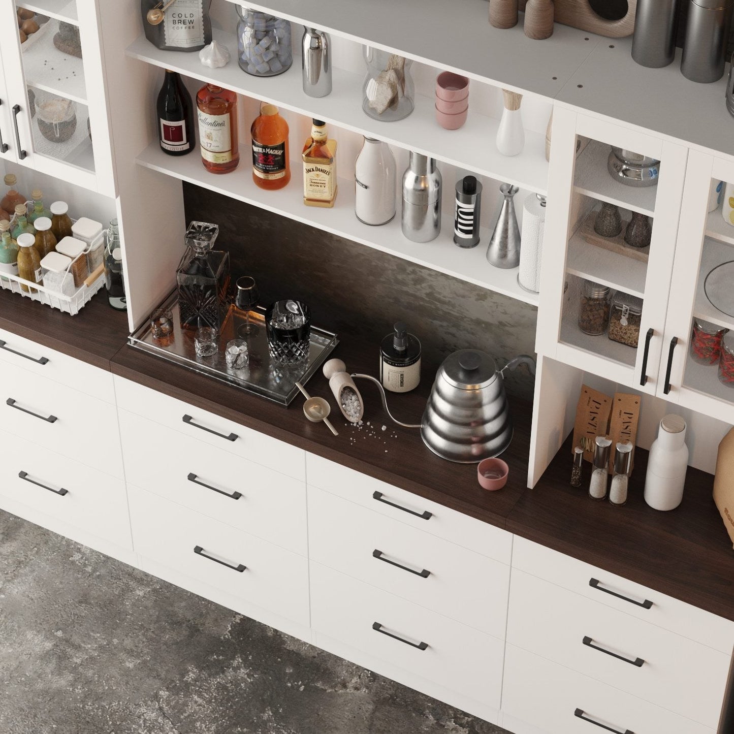 Buffet de cuisine de grande taille (94,5 po) avec garde-manger intégré