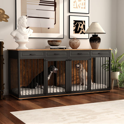 Grand meuble pour cage de chien avec 4 tiroirs et séparateurs