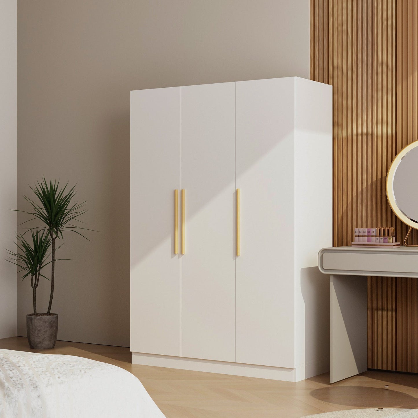 Armoire de rangement en bois manufacturé, grande penderie familiale avec barres de suspension