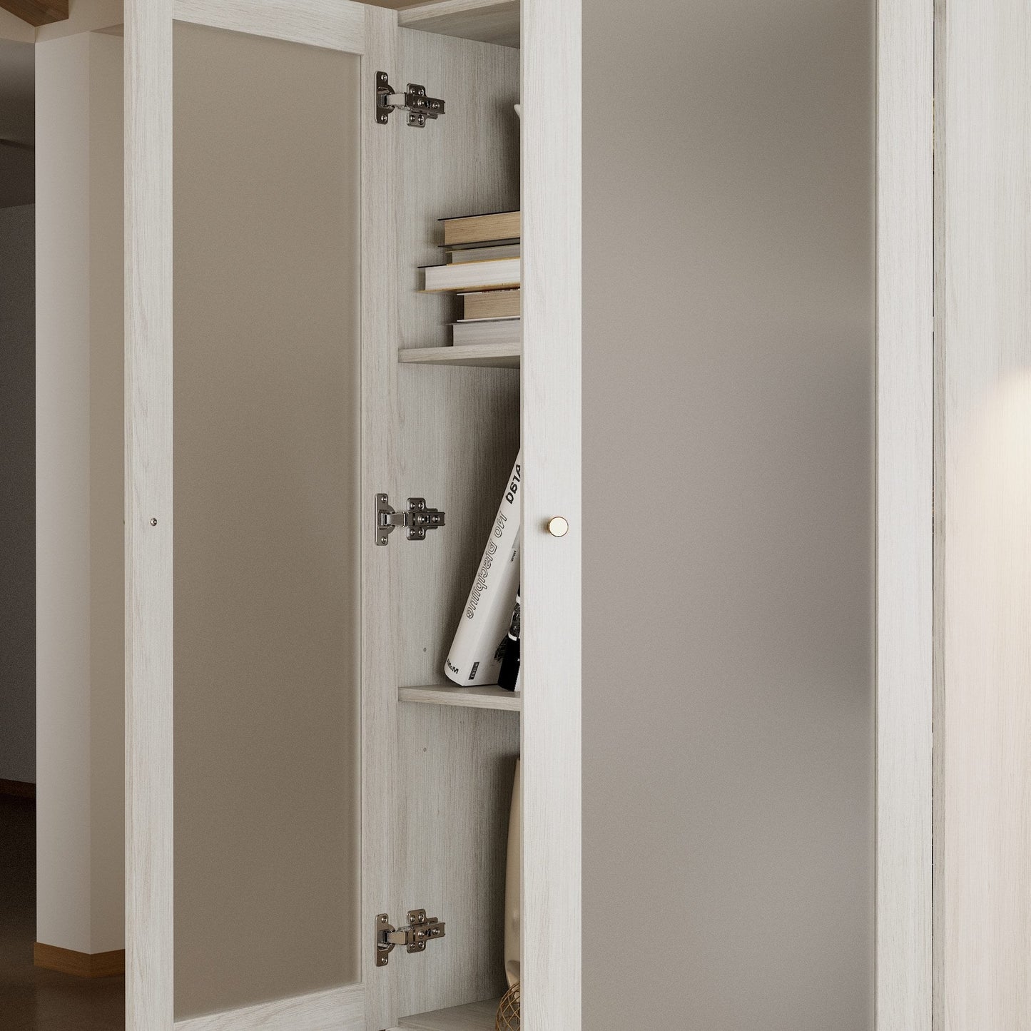 Bibliothèque modulaire à 4 tiroirs avec portes en verre dépoli, 71 po H x 126 po L