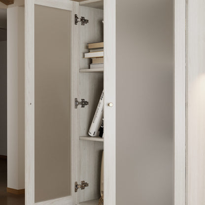 Bibliothèque modulaire à 4 tiroirs avec portes en verre dépoli, 71 po H x 126 po L