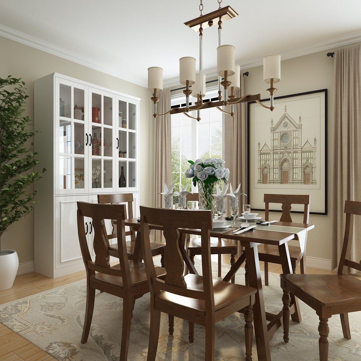 Vitrine d'angle avec étagère de rangement et bibliothèque, combinant 4 portes vitrées et 2 tiroirs