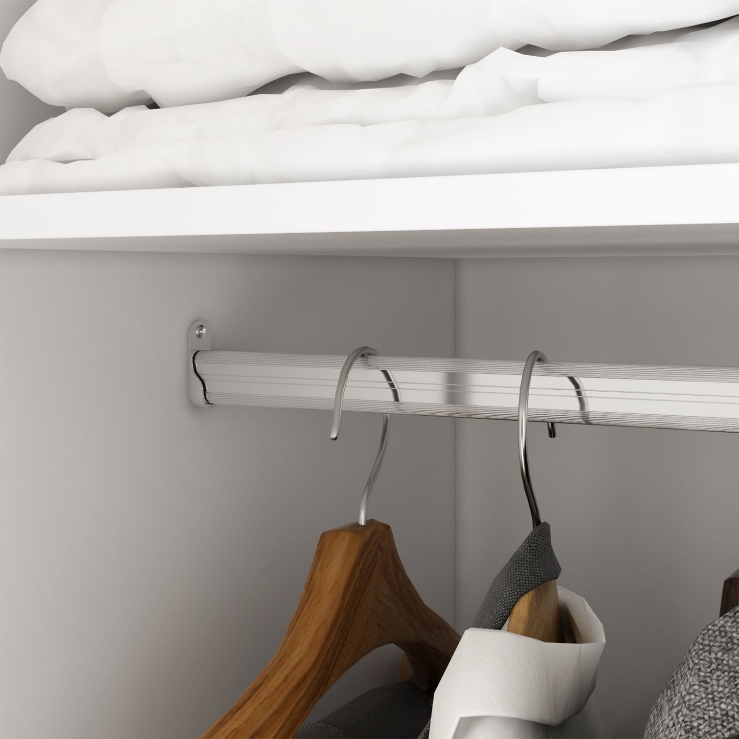 Armoire avec poignée en bois massif, grand meuble à 3 portes pour chambre à coucher