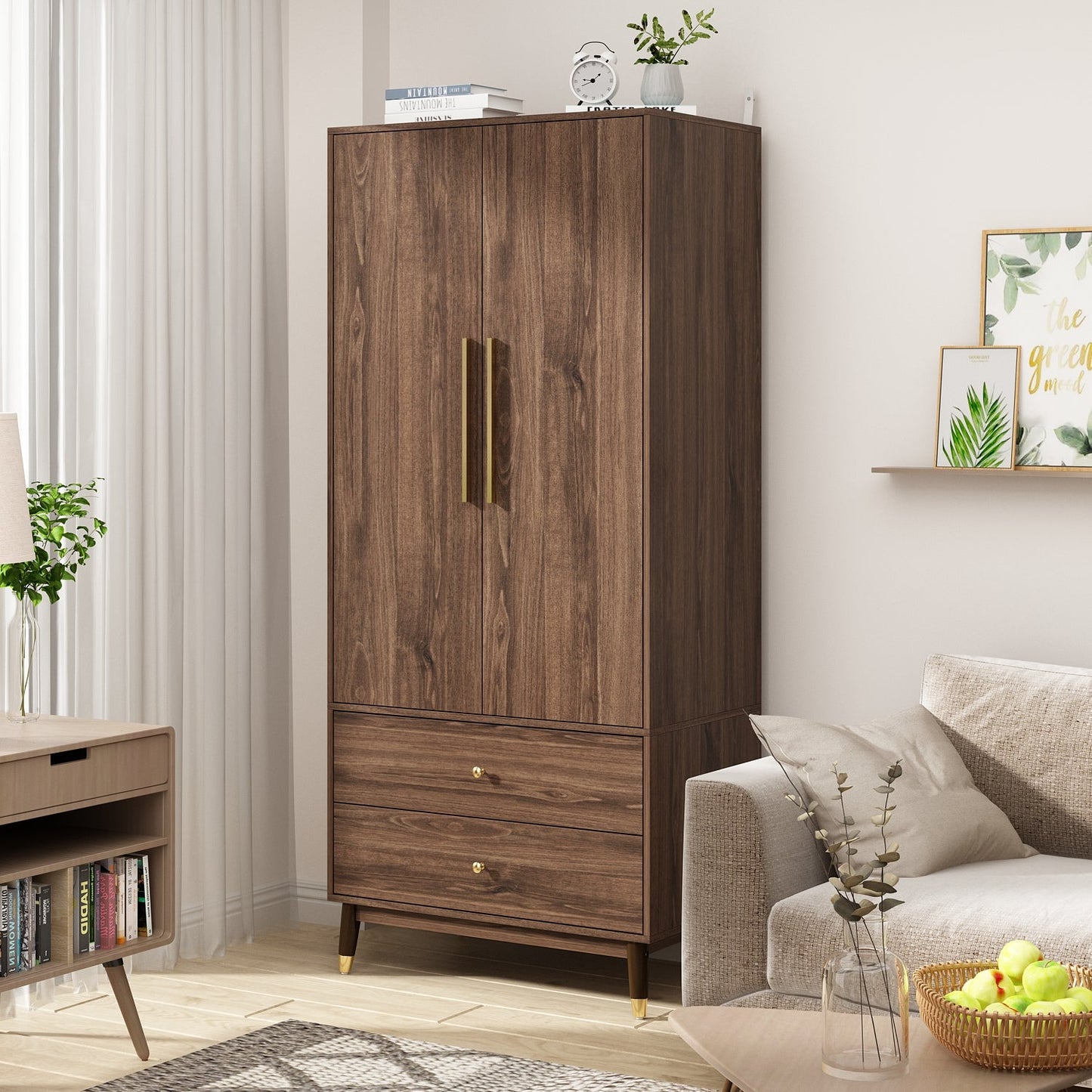 Armoire moderne grand placard de rangement 2 portes 2 tiroirs