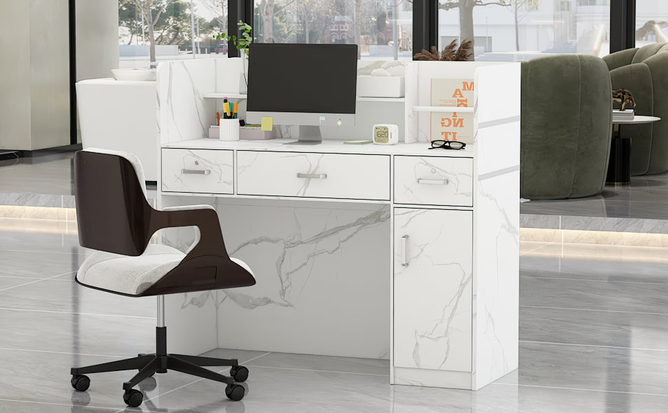 Bureau d'accueil moderne en bois avec armoire de rangement verrouillable, 47 pouces de large. 