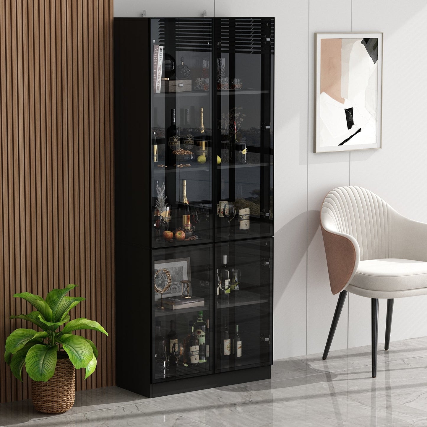 Vitrine de rangement avec éclairage LED et portes en verre trempé